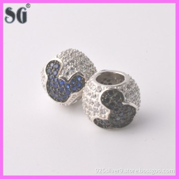 blue & white CZ sterling silver charms and beads with 4.5mm hole